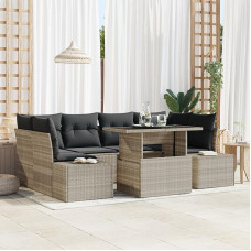 Rantry 7-teiliges Garten-Sofa-Set mit Kissen in Hellgrau aus Poly-Rattan Gartenlounge Model3349118