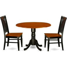 East West Furniture DLWE3-BCH-W Dublin Küchenset mit Tisch und 2 Esszimmerstühlen, rund, 106 x 107 cm, Schwarz / Kirsche