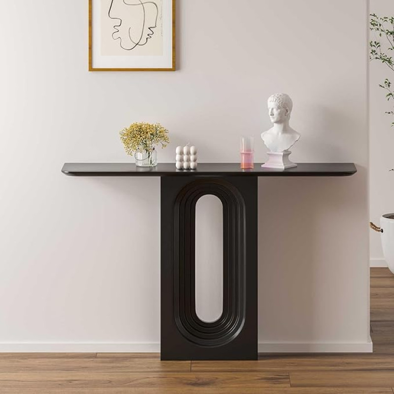 SZPLLZY Moderner Konsolen-Akzenttisch für den Eingangsbereich, Eingangstisch mit geometrischer Basis, Sofatisch hinter der Couch, Akzenttische für den Wohnzimmerflur (schwarz)