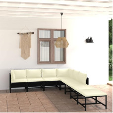 Homgoday Garden Sofa Set 8 Pieces with Black Poly Rattan Cushions Set for Sofa Bed Living Room Sofa Modern Sofa Set 2 Corner Sofas + 4 Middle Sections + 2 Footrests Black