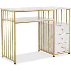 M MCombo 2407 Kirjutuslaud sahtlitega, riietuslaud ilma peeglita Marmor Valge kuld, naelutatud laud puidust, metallraamiga, arvutilaua elutuba kaasaegne, 109 x 45.5 x 81 cm, 109 x 45.5 x 81 cm