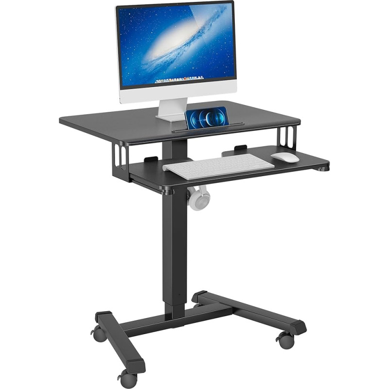 BONTEC mobiilne laud 4 rattaga, seisev laud, reguleeritava kõrgusega, 65 x 45 cm, mobiilne töökoht, sülearvuti laud koos klaviatuurialusega, seisev laud elutuppa, magamistuppa, magamistuppa