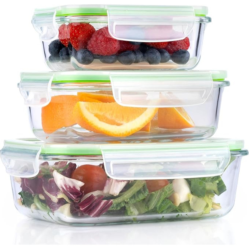 alpina toidu säilitamise konteinerid kaanega - klaasist - 6-osaline - klaasist konteiner - säilituskarp - mikrolaineahju, sügavkülmik, üle- ja nõudepesumasinas kasutamiseks - 370, 640 ja 1050 ml.