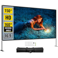 VEVOR Projection Screen with Stand 381 cm (150 Inches) Portable Film Screen 16:9 Outdoor Indoor Projector Screen 347 x 201.9 cm Mobile Projector Screen 160° Viewing Angle Suitable for Home Cinema