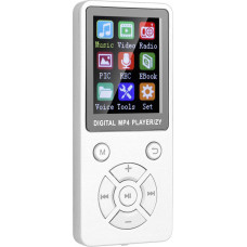 MP4 MP3 Player, Portable 1.8 Inch Bluetooth Digital Music Player, Stereo Speaker with Video HiFi Sound, Expandable 32GB TF Card (White)