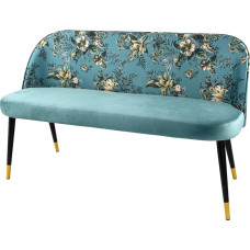 Riess Ambiente Design Bench PRÊT-À-Porter Turquoise Velvet Floral Pattern and Gold Foot Caps