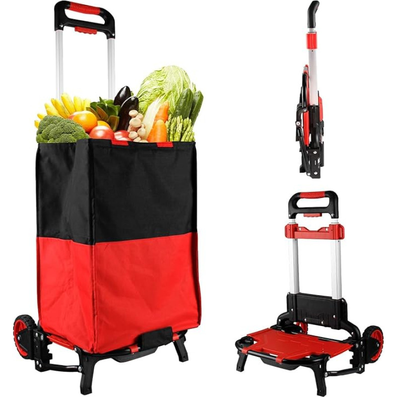 APOXCON Foldable Shopping Cart with Removable Waterproof Bag and Bungee Rope, Heavy Duty Push Cart with Mute Wheels, Portable Hand Truck for Shopping, Grocery, Travel and Office