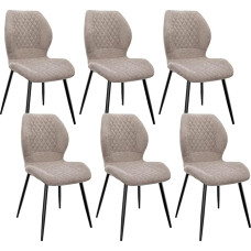FRUOGO Dining Room Chairs, Set of 6, Modern Dining Room Chairs, Kitchen Chairs, with Linen Sponge Cushion, Metal Legs and Diamond Pattern, Upholstered, Brown