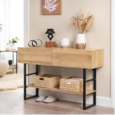 [en.casa] Varberg Narrow Console Table with 2 Drawers Rectangular Storage Table Adjustable Shelf Metal Frame 75 x 120 x 30 cm Oak Look