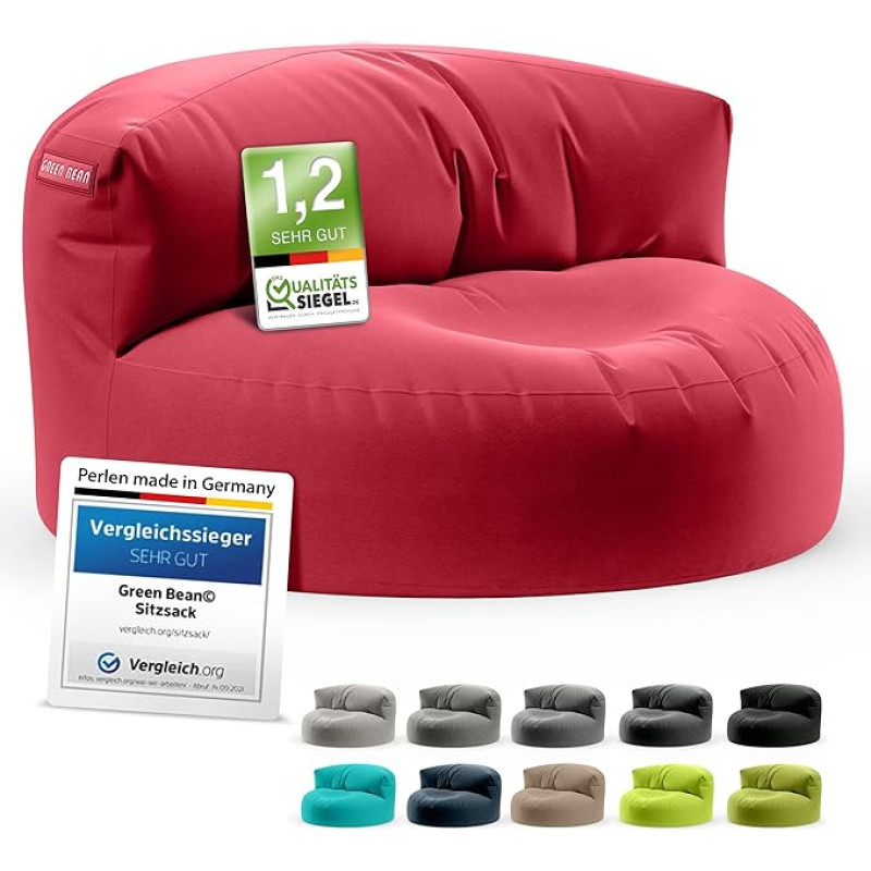 Green Bean Sofa Bean Bag with Filling Material - Lounge Bean Bag Design 90 x 50 cm with Ergonomic Backrest and Washable Cover - Suitable for Indoor and Outdoor Use in Red