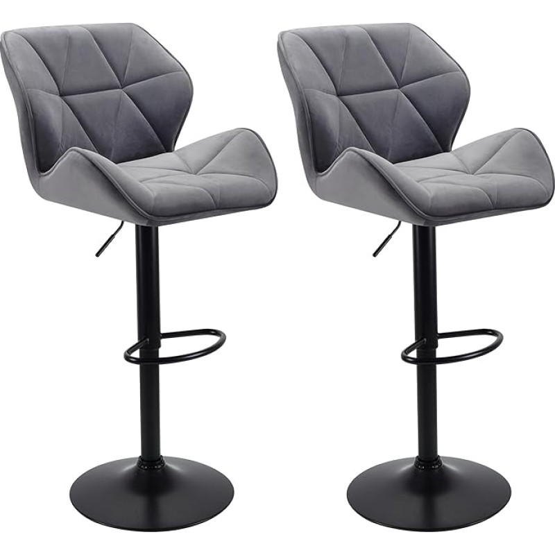 WangPangzi Bar Stools, Set of 2 Velvet Bar Stools, Adjustable High Bar Stools with Footrest, Counter Chairs for Kitchen Islands/Home Bar, Rotating Gas Lift/Steel Base (Dark Grey)