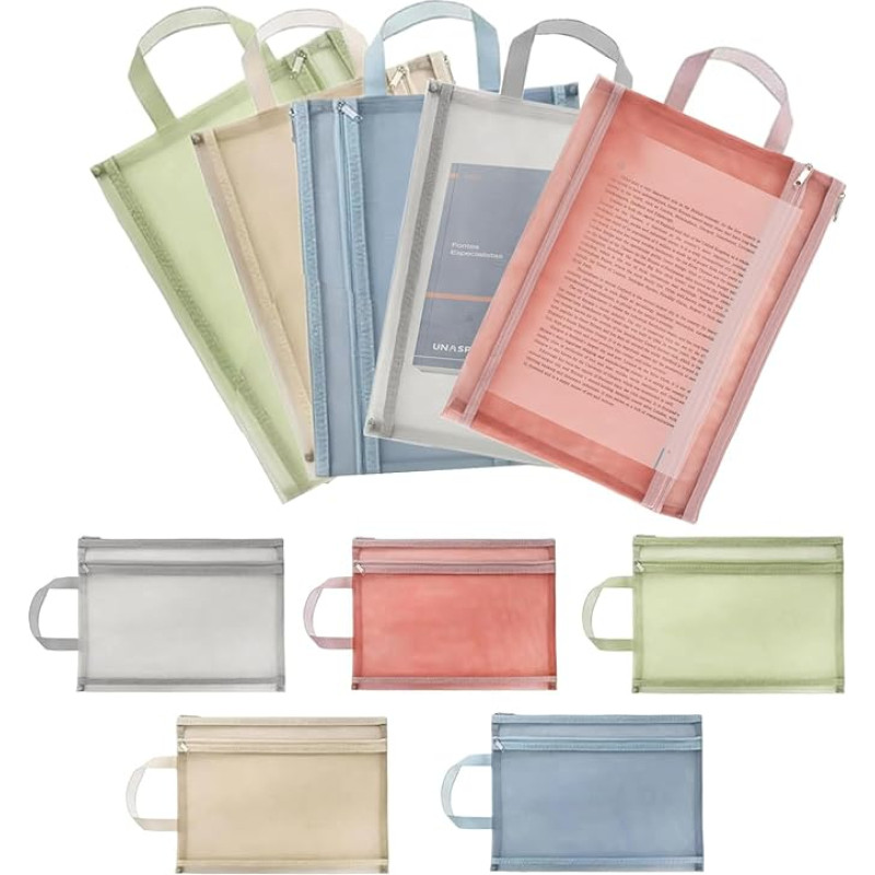 10 x A4 Coloured Mesh Zipper Pockets, Double Layer Nylon Puzzle Building Blocks Set, Toy Storage, Organization, Breathable, Clear Zipper Pocket with Handle Pocket for