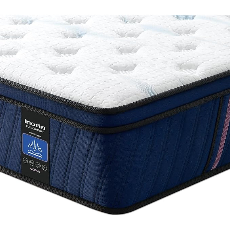 Inofia Mattress 90 x 200 cm Ocean Pocket Spring Mattress H2/H3, Height 30 cm with 7-Zone Single Pocket Springs Memory Foam and 3D Air Technology for Restful Sleep, 100 Nights Trial Sleep
