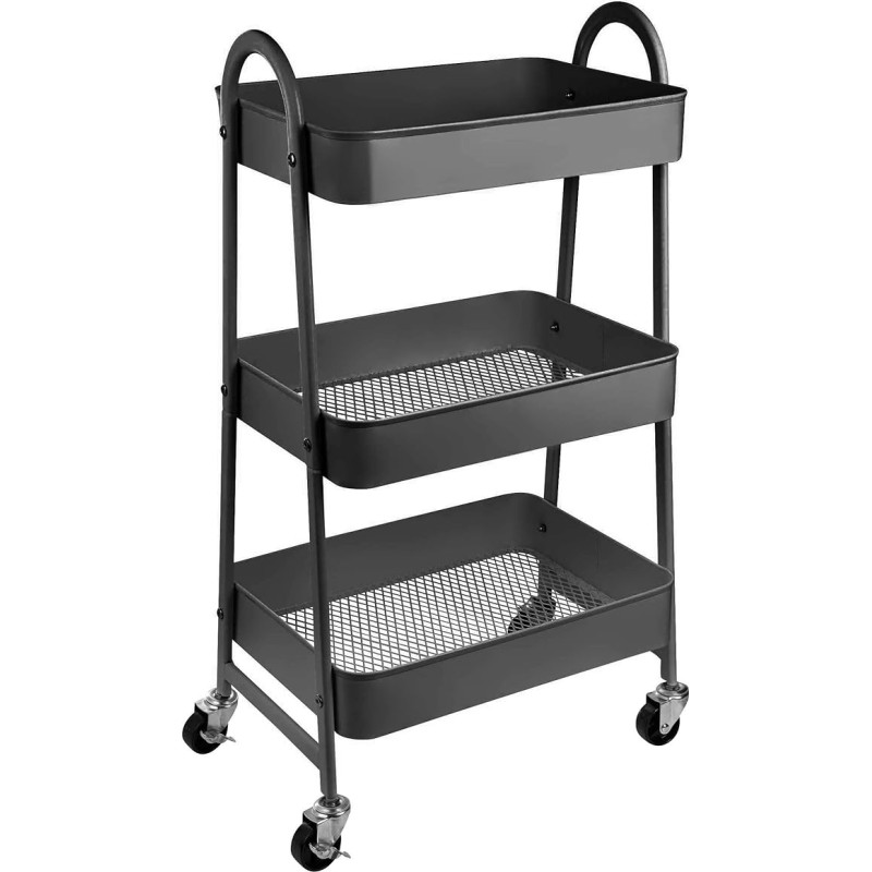 ONVAYA® Serving Trolley | Side Trolley | Dark Grey | White | Mint | Blue | 30.5 x 45 x 77 cm | 3 Compartments | Multifunctional Trolley | Transport Trolley | Multi-Purpose Trolley | Kitchen Trolley | Recess Shelf