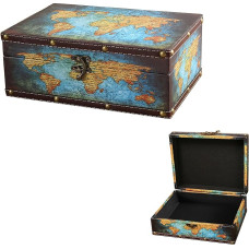 LIKEUDO Decorative Wooden Jewellery Storage Box with Card Pattern Treasure Chest PU Cover (23 x 16.5 x 9.5 cm)