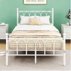 VERFARM Metal Bed 120 x 200 cm Bed Frame with Slatted Frame, Double Bed/Single Bed, Bed Frame with Headboard and Footboard, Guest Bed, Youth Bed for Bedroom, Guest Room, White