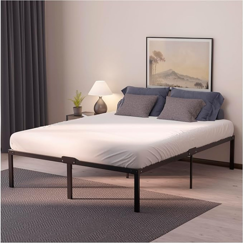 Dreamzie Metal Bed 140 x 200 cm with Slatted Frame - Bed Frame 140 x 200 cm with Feet - Height 45 cm - Sturdy, Easy Assembly, Lots of Storage Space