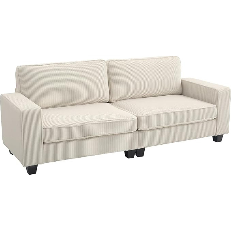 HOMCOM 3-Seater Sofa, Couch with Armrests, Back Cushion, Living Room Sofa with Cord Cover, Spring Core, Upholstered Sofa for Living Room, Bedroom, 227 x 84 x 87 cm, Cream White