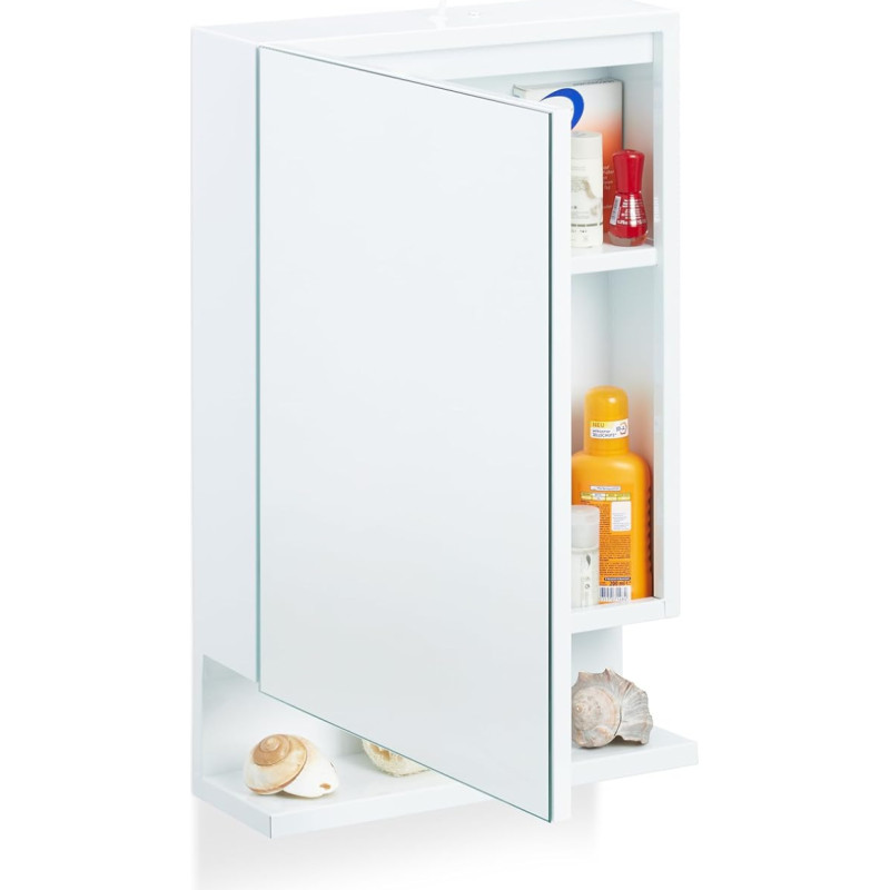 Relaxdays, 1 Door Bathroom Mirror Cabinet Socket White H x W x D 55 x 35 x 12 cm Steel