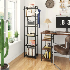 YMYNY Bookcase, 6-Tier Storage Shelf, Plant Shelf, Storage Shelf with Steel Frame, for Living Room, Office, Study, Hallway, Industrial Style, Black HBC001B