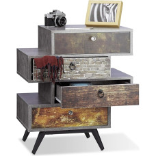 Relaxdays Vintage Chest of Drawers 4 Drawers Original Lowboard in Concrete Effect, Drawers with Design, 68 x 60 x 40 cm (H x W x D), grey