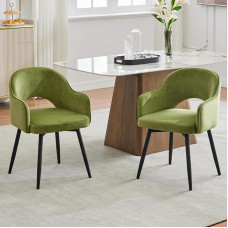 chairus Dining Room Chairs Set of 2 Velvet 360° Rotating Kitchen Chairs Dining Room Chairs Swivel Chairs Kitchen with Armrest (Green)
