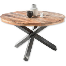 ACE Dining Table Round Solid Wood Mango - High-Quality Dining Room Table with Metal Frame for Your Dining Room - 130 x 77 x 130 cm (W x H x D)