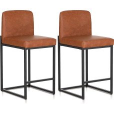 ALPHA HOME Bar Stools Set of 2 Bar Stools with Backrest PU Leather Kitchen Stools Bar Stools Set of 2 with Footrest for Kitchen Counter Sturdy Metal Steel Frame, Brown