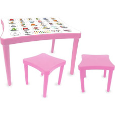 JAMARA 460736 Easy Learning 3-Piece Children's Furniture Set Made of Robust Plastic, Suitable for Indoor and Outdoor Use, Rounded Edges, Space-Saving Dismountable, Table Top with Learning Pictures,