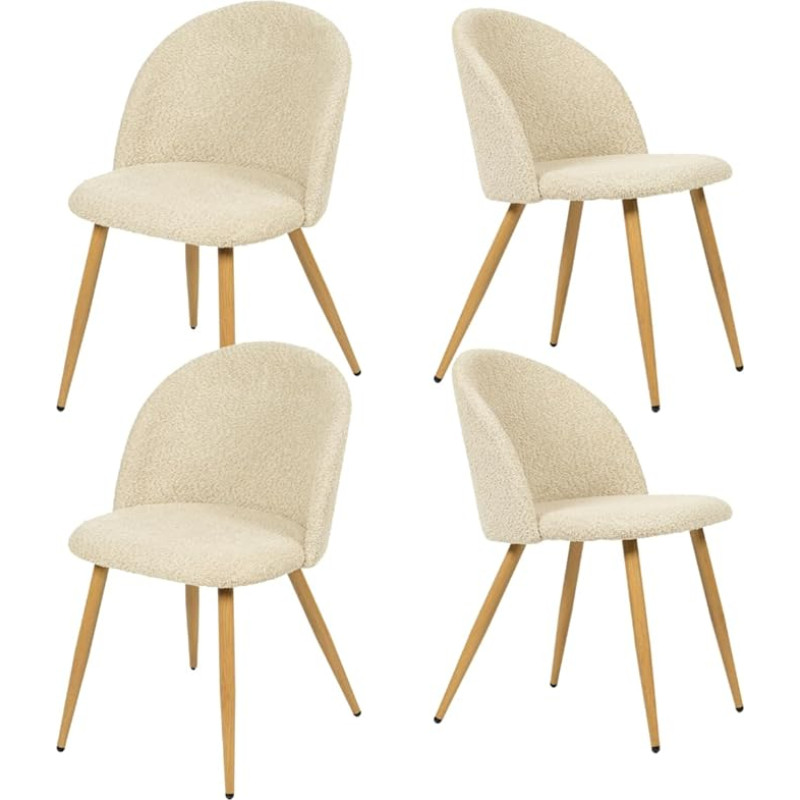 FurnitureR Set of 4 Soft and Comfortable Dining Room Chairs, Beige Chenille Fabric with Metal Legs, Seashell Living Room Chairs for Kitchen and Dining Room
