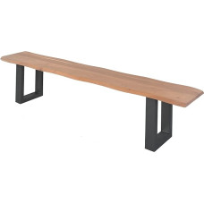 SAM Quintus Bench 220 x 42 cm Acacia Wood Natural Coloured Black Painted Metal Legs, Bench with Real Wane Edge, Solid Wooden Bench