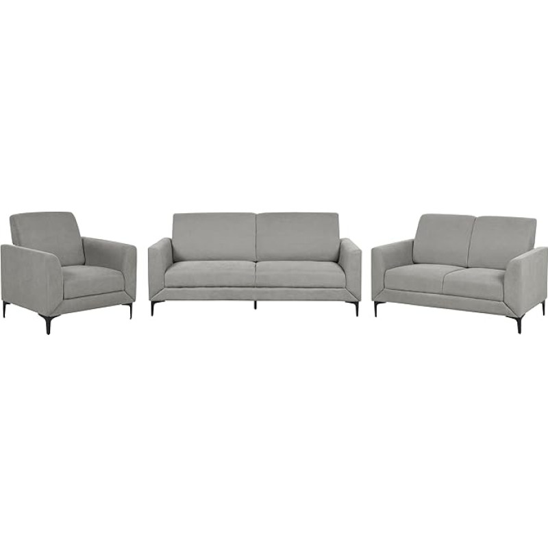 Beliani Fenes Sofa Set 3-Piece Fabric Cover Grey 6-Seater Set Metal Feet Black