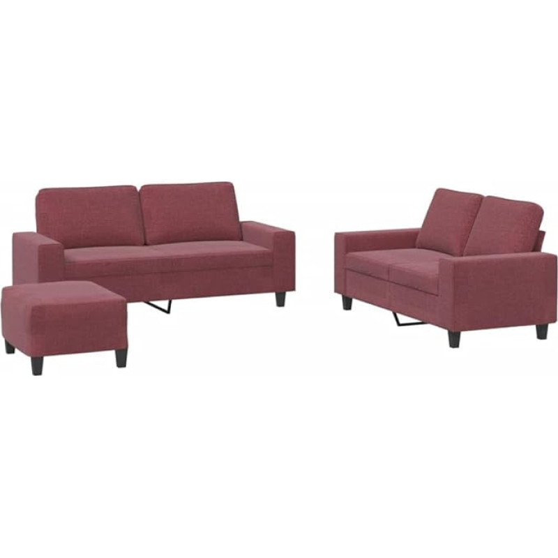 vidaXL Sofa Set 3-Piece Armchair Couch with Cushion Footstool Sofa Living Room Sofa with Armrests Couch Set Designer Sofa Seating Furniture Upholstered Furniture Wine Red Fabric