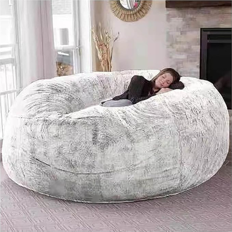 Giant Fur Bean Bag for Living Room Furniture for Adults, Large Round Soft Fluffy Faux Fur Bean Bag (No Padding), Lazy Sofa Bed Cover