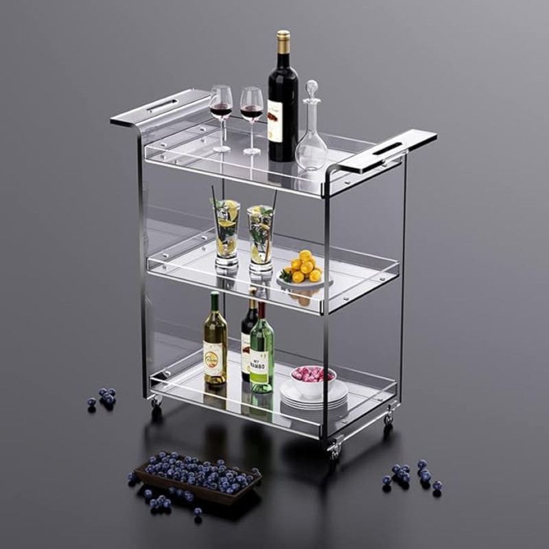 solaround Acrylic Serving Trolley, Bar Trolley, Acrylic Kitchen Trolley with Castors, Lockable, 53 x 30 x 72 cm (Transparent)