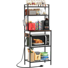 Roxibelt S1 Küchenregal mit Steckdose, Mikrowellenständer mit 5 Ebenen, freistehender Kaffee-Bartisch mit 4 Haken, Küchenregal 33 x 58,2 x 148,1 cm (T x B x H), rustikales Braun