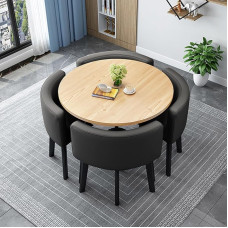 Round/Square Dining Table Set with Chairs, Modern Conference Table and 4 Chairs Set, Reception Table and Chair Combination, Wooden Kitchen Table Set for 4 for Living Room Dining Room (80 cm (31.5