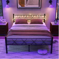 HOJINLINERO King Size Bed Frame with Headboard and Lights 5ft x 79