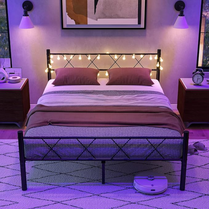 HOJINLINERO King Size Bed Frame with Headboard and Lights 5ft x 79