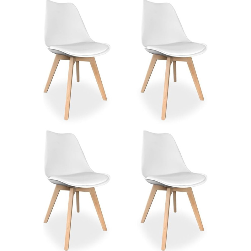 Homey, Sena Scandinavian Upholstered Chairs for Kitchen, Living Room or Dining Room, Wooden Legs, Practical and Functional, Easy Assembly, White