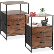 Relaxdays Industrial Bedside Table, Set of 2, HBT 70 x 45 x 42.5 cm, 2 Drawers, Bedside Cabinet, Bedroom, Black/Brown