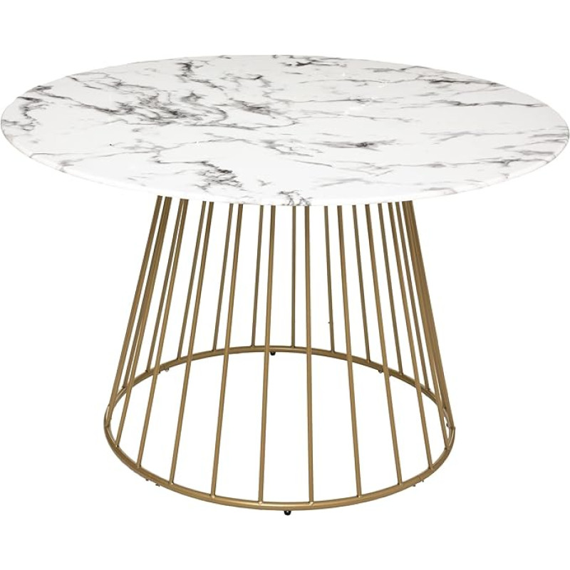 Atmosphera Rayo Dining Table - Tempered Glass Top in Marble Look - White Diameter 120 cm - White
