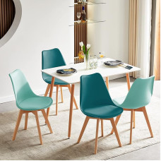 LafeuR Dining Set with 4 Chairs, Set of 4 Dining Room Chairs and Rectangular Kitchen Table, Dining Room Group for 4 People, Seating Set for Living Room, Kitchen, Office (White Table + 2 Mint Green & 2