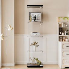 AUFHELLEN Glass Display Cabinet in Black, 164 x 42.5 x 36.5 cm, Modern Glass Display Cabinet with 4 Shelves Made of ESG for Collectibles, Books, Wine