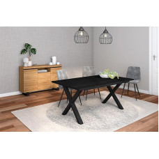 Skraut Home - Living Room Furniture Set | Table 170 Black X-Legs 8 People | Sideboard/Buffet Cabinet 140 Tall | Oak and Black | Industrial Style