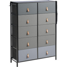 HULALA HOME Fabric Chest of Drawers, Sideboard with 10 Drawers, Storage Cabinet for Bedroom, Living Room, Hallway and Office, Light Grey