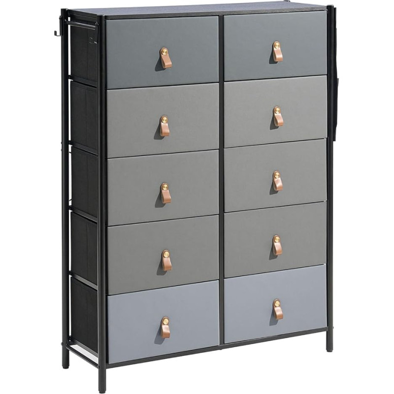HULALA HOME Fabric Chest of Drawers, Sideboard with 10 Drawers, Storage Cabinet for Bedroom, Living Room, Hallway and Office, Light Grey