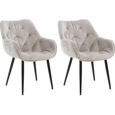 CLP Set of 2 Tanna Velvet Dining Room Chairs with Armrests I Quilted Upholstered Chair, Colour: Grey