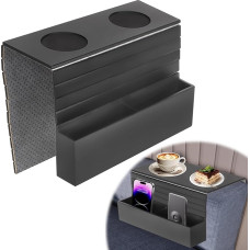 Sofa Arm Table Black Bamboo Sofa Armrest Tray with Non-Slip Back Universal Foldable Armchair Tray Sofa Cup Holder Couch Caddy for Coffee Drinks Remote Control Phone Magazines