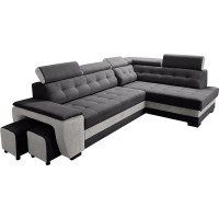 Robin Grand Corner Sofa with Sleep Function, Bed Box Headrests, Relaxation Function, 2 Stools, Sofa, L-Shape Sofa Bed, Freestanding Corner Sofa, Sofa Bed, Living Room Furniture, Living Room, Right,
